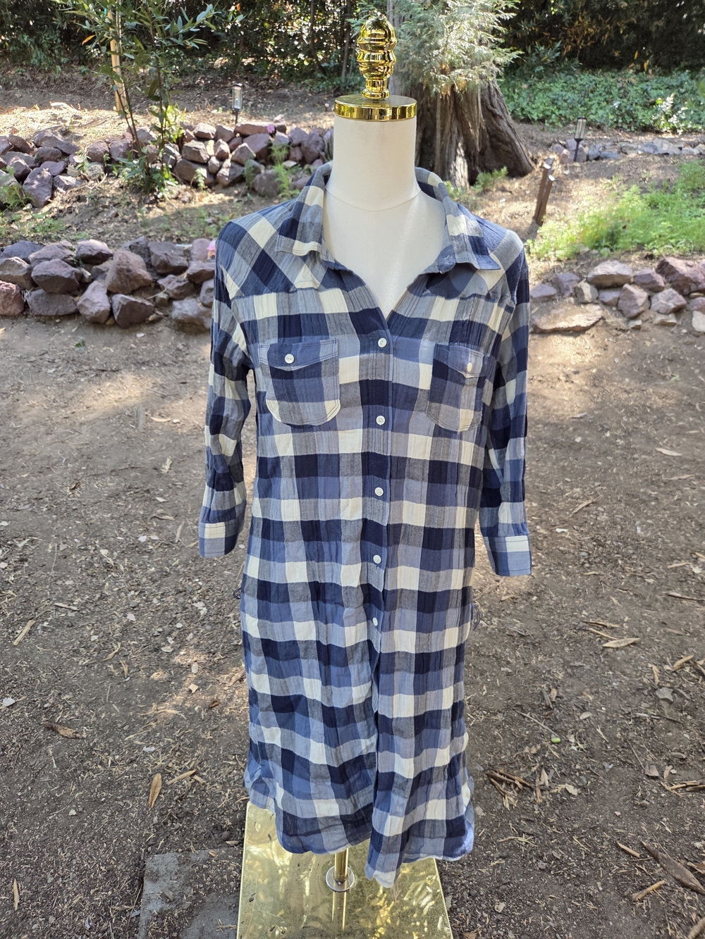 Gilly Hicks Blue and White Classic Casual Plaid Shirt Dress Size Medium